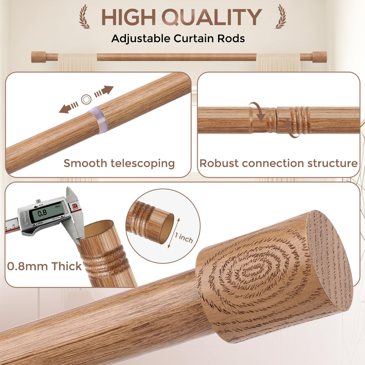 JRZOO wood curtain rod in living room with rustic style