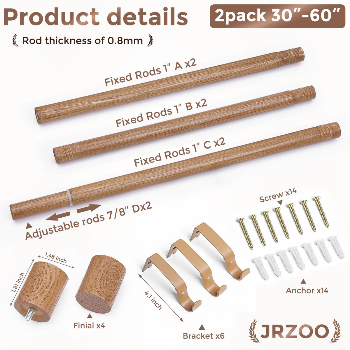 JRZOO bedroom/living room setup featuring wood curtain rod