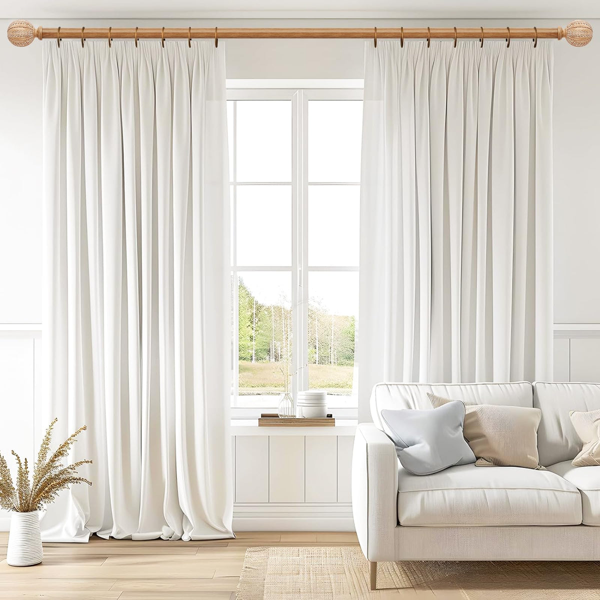 JRZOO wood grain finish on curtain rod enhances vintage farmhouse style.