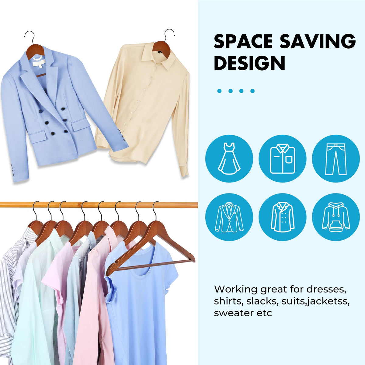 JS HANGER coat and shirt hangers maximize closet space and simplify organization.