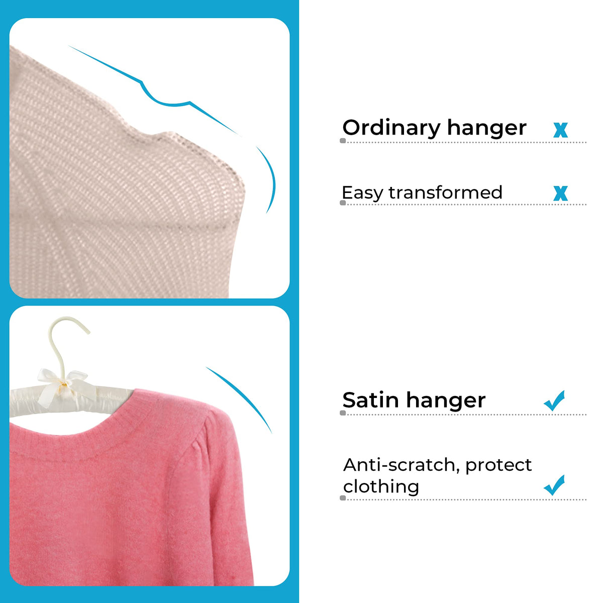 JS HANGER no shoulder bump design protects delicate fabrics from tears