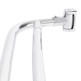 JS Jackson Supplies double curved shower rod assembly shows adjustable fit for tight bathrooms.