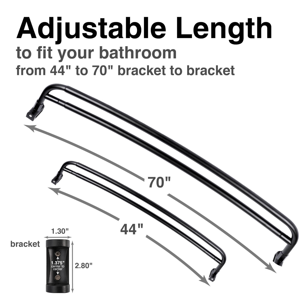 JS Jackson Supplies inner rod holds liner and curtain; outer rod stores towels.