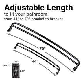 JS Jackson Supplies inner rod holds liner and curtain; outer rod stores towels.