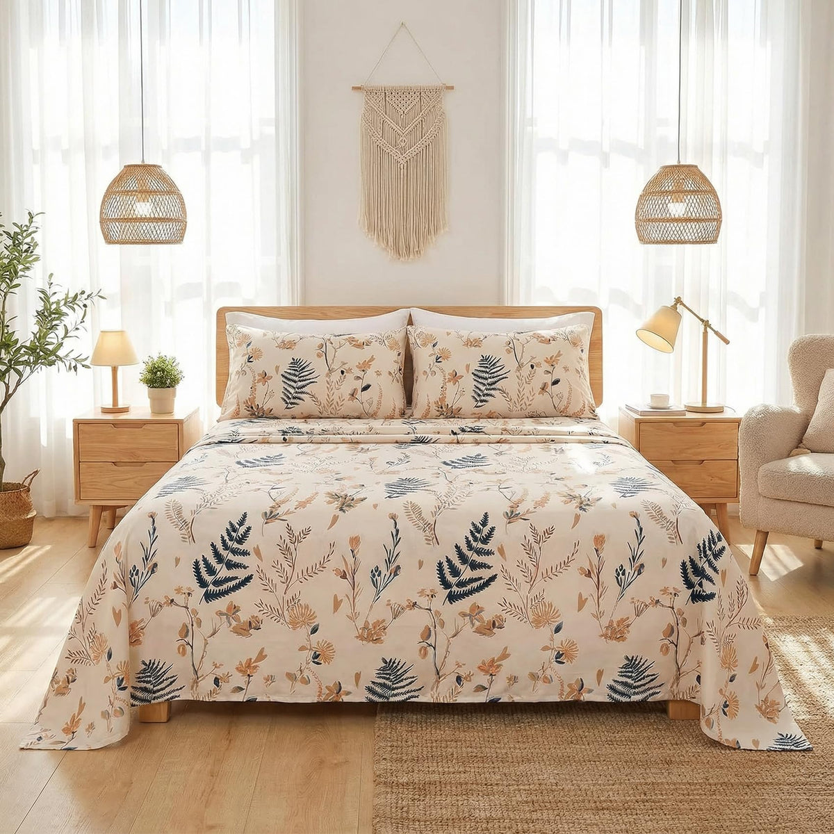 JSD Boho Floral packaging image demonstrates simple setup and care.