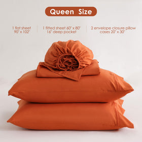 JSD Burnt Orange Queen fitted sheet with deep pocket secures snug fit.