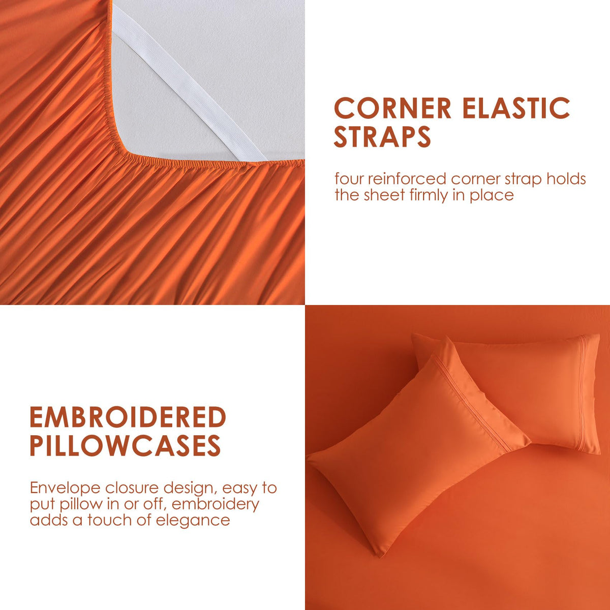 JSD Burnt Orange Queen microfiber texture delivers wrinkle resistance.