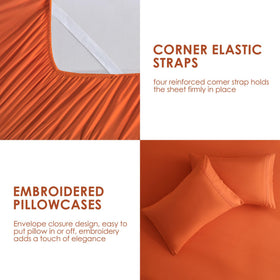 JSD Burnt Orange Queen microfiber texture delivers wrinkle resistance.