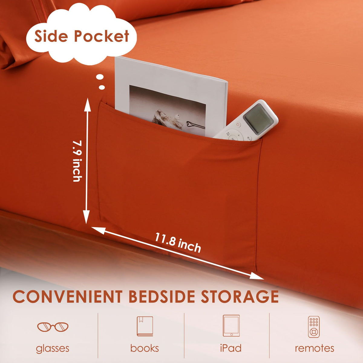 JSD Burnt Orange Queen pillowcases provide envelope closure and smooth feel.