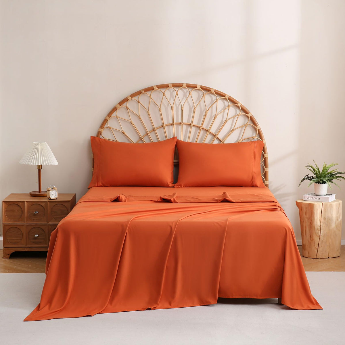 JSD Burnt Orange Queen sheet set feels breathable and easy care.