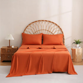 JSD Burnt Orange Queen sheet set feels breathable and easy care.
