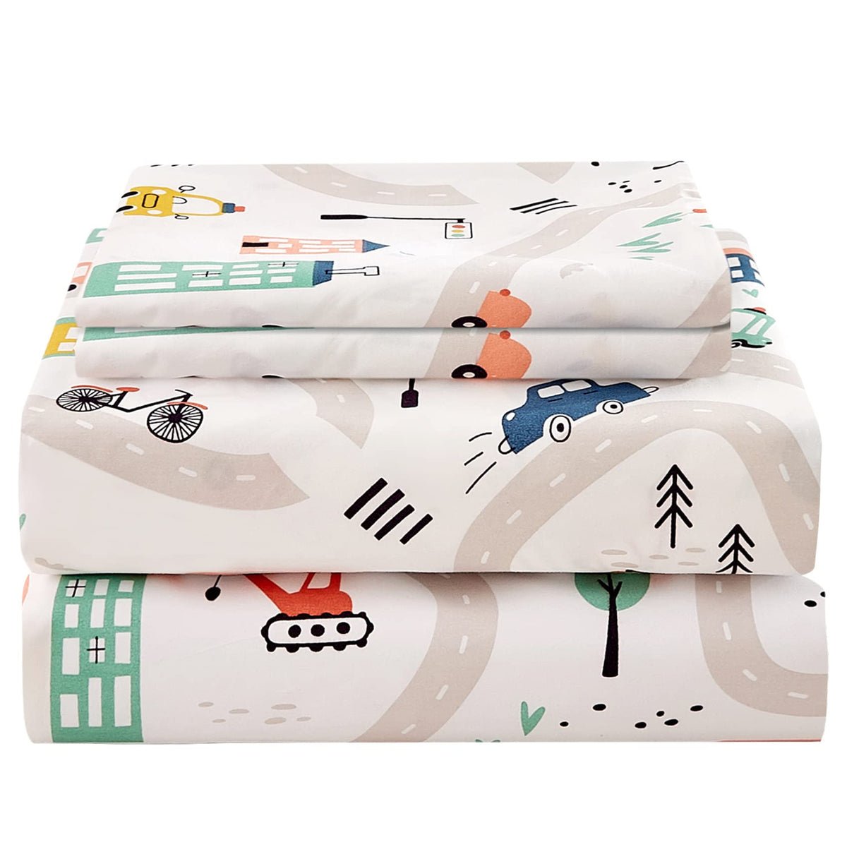 JSD car kids printed sheet set twin flat 66x96 for all-season softness and snug sleep