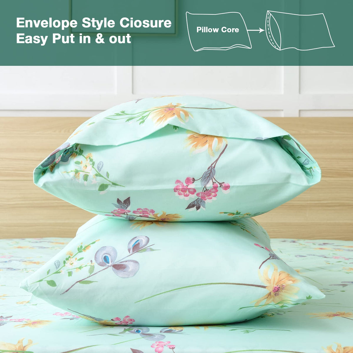 JSD Green Floral Queen printed pillowcases add vibrant bedroom style