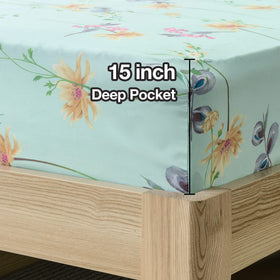 JSD Green Floral Queen solid pillowcases for a coordinated finish
