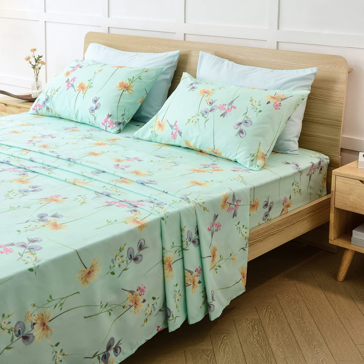 JSD Green Floral Queen sheets resist wrinkles for easy care