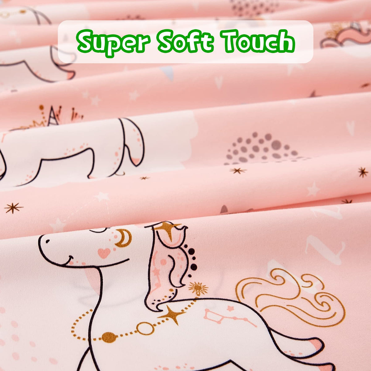 JSD Pink Unicorn rainbow patterns spark imagination during bedtime.