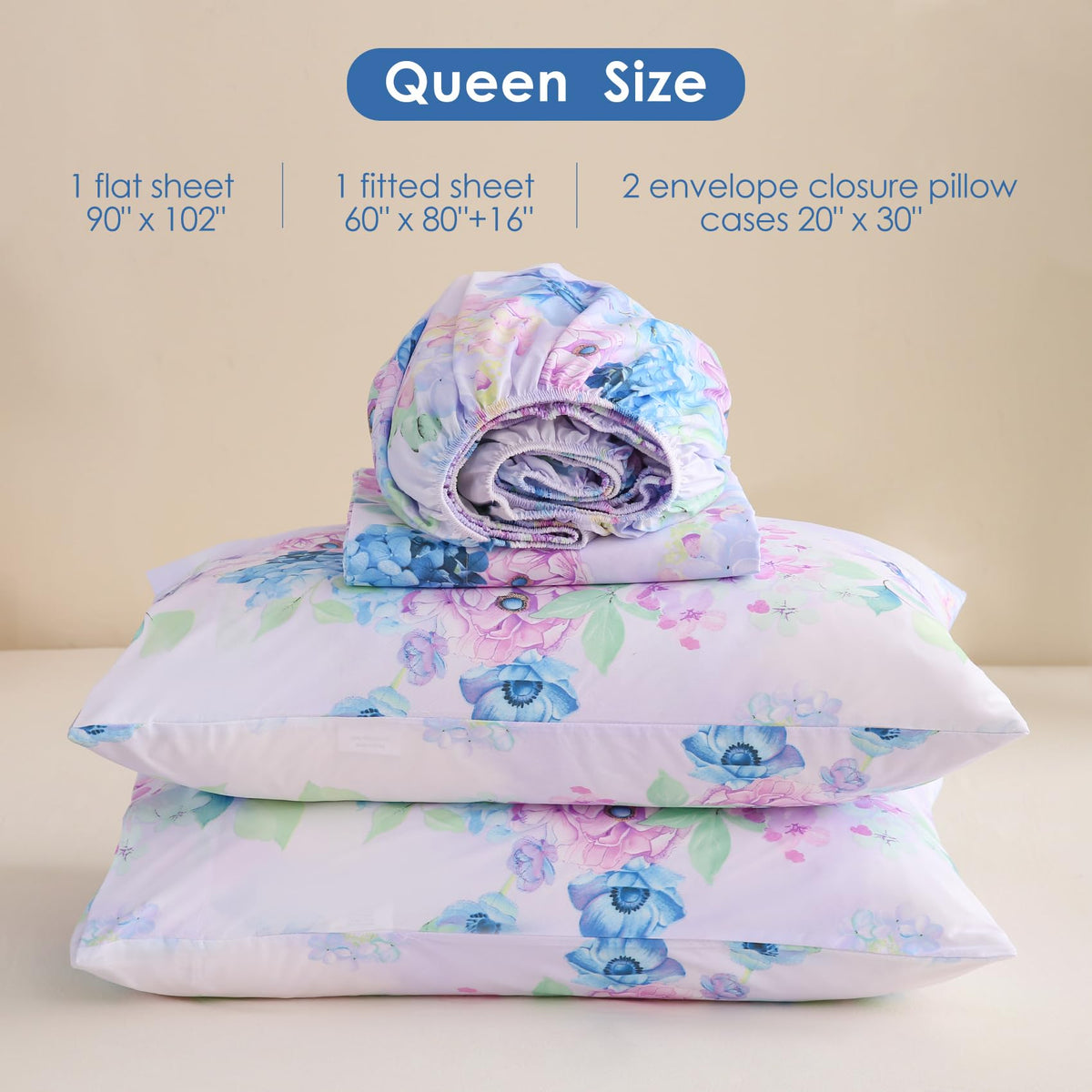 JSD Purple Hydrangea 4-piece set arranged for quick, easy bedroom styling.