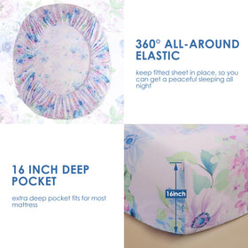 JSD Purple Hydrangea deep-pocket fitted sheet securely grips the mattress.