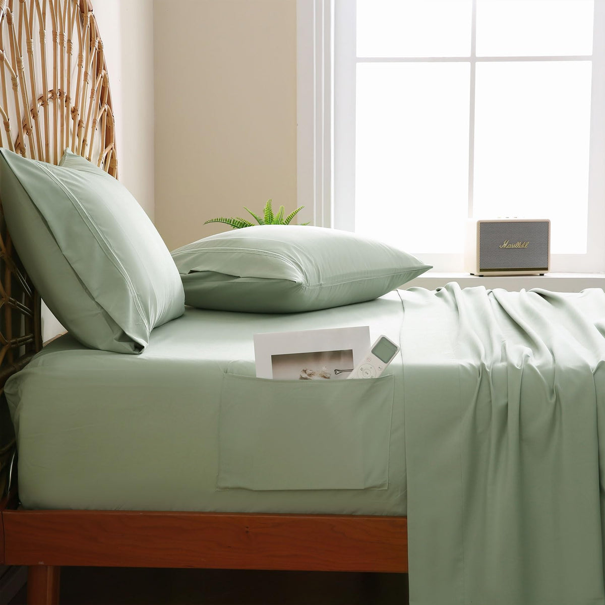 JSD Sage Green care instructions illustrated on product image