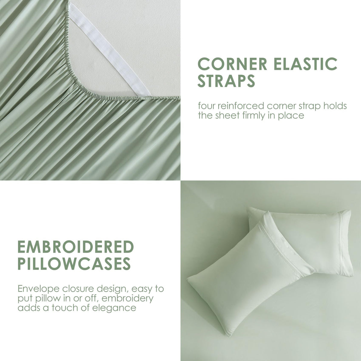 Two envelope pillowcases included in the JSD Sage Green set