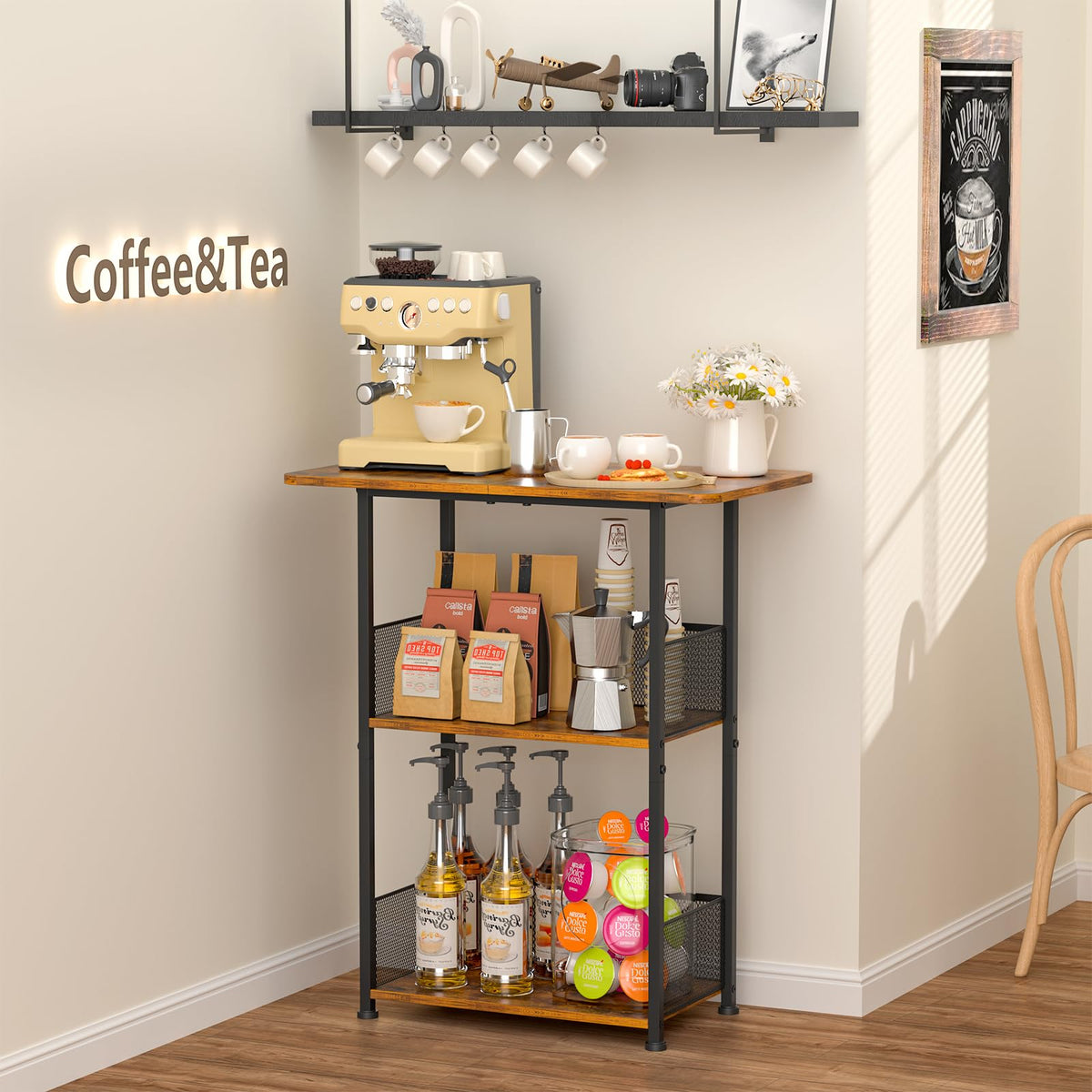 Jsskeeim mesh-enclosed shelves prevent items from slipping.
