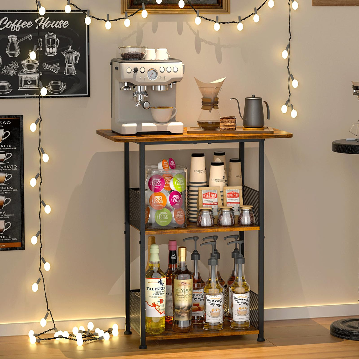 Jsskeeim mini coffee bar 3-tier stand ideal for compact living rooms.