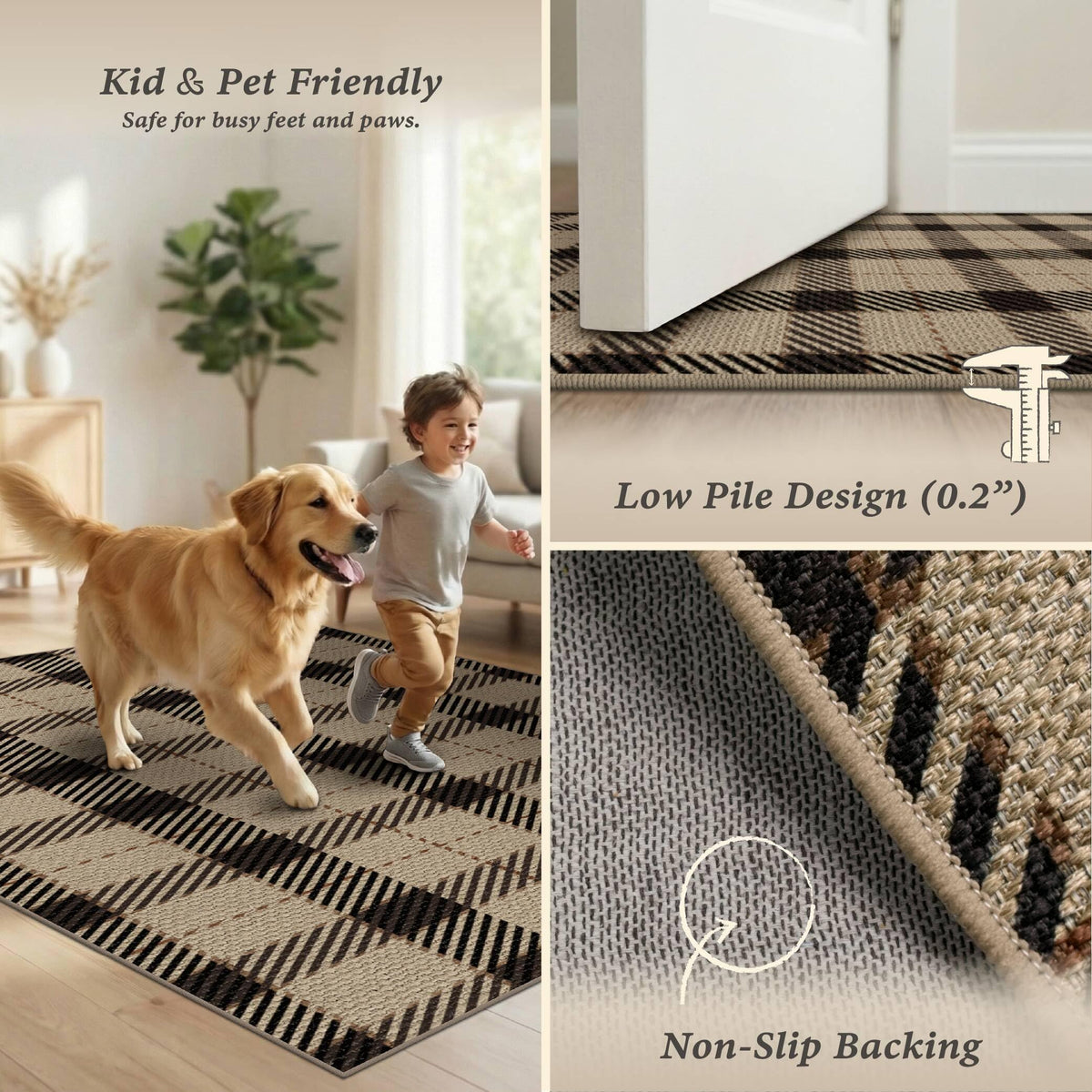JTJ Washable Plaid Rug bedroom underfoot comfort with low maintenance