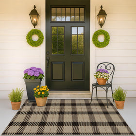 JTJ Washable Plaid Rug front porch with non-slip backing for safe entry
