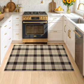 JTJ Washable Plaid Rug non-slip backing stays in place in high-traffic zones