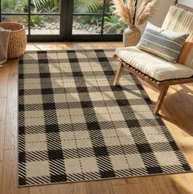 JTJ Washable Plaid Rug patio showing rustic charm and practical outdoor-ready care