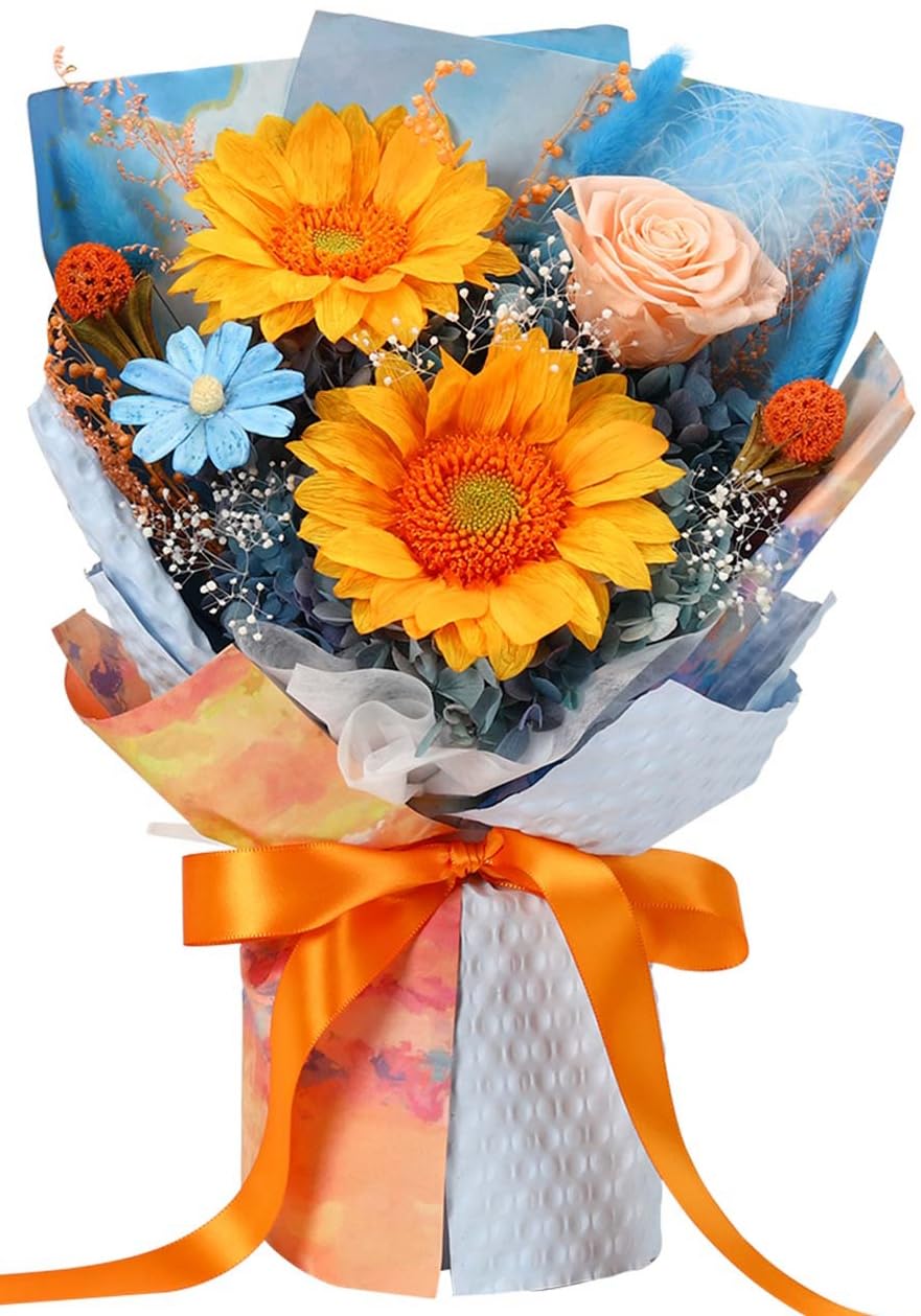 Jtoder Forever Flowers blue bouquet in gift box, preserved for long-lasting elegance.