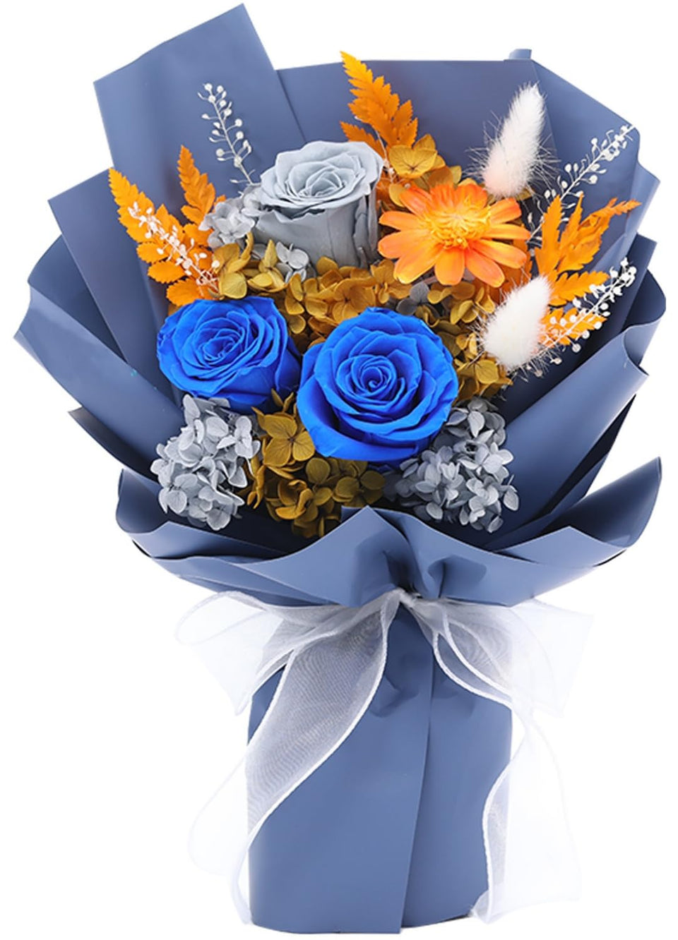 Jtoder Forever Flowers blue rose bouquet preserved for long-lasting beauty without water.