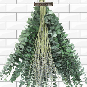 Jtoder mixed eucalyptus stems with lavender setup for spa-like shower ambience.