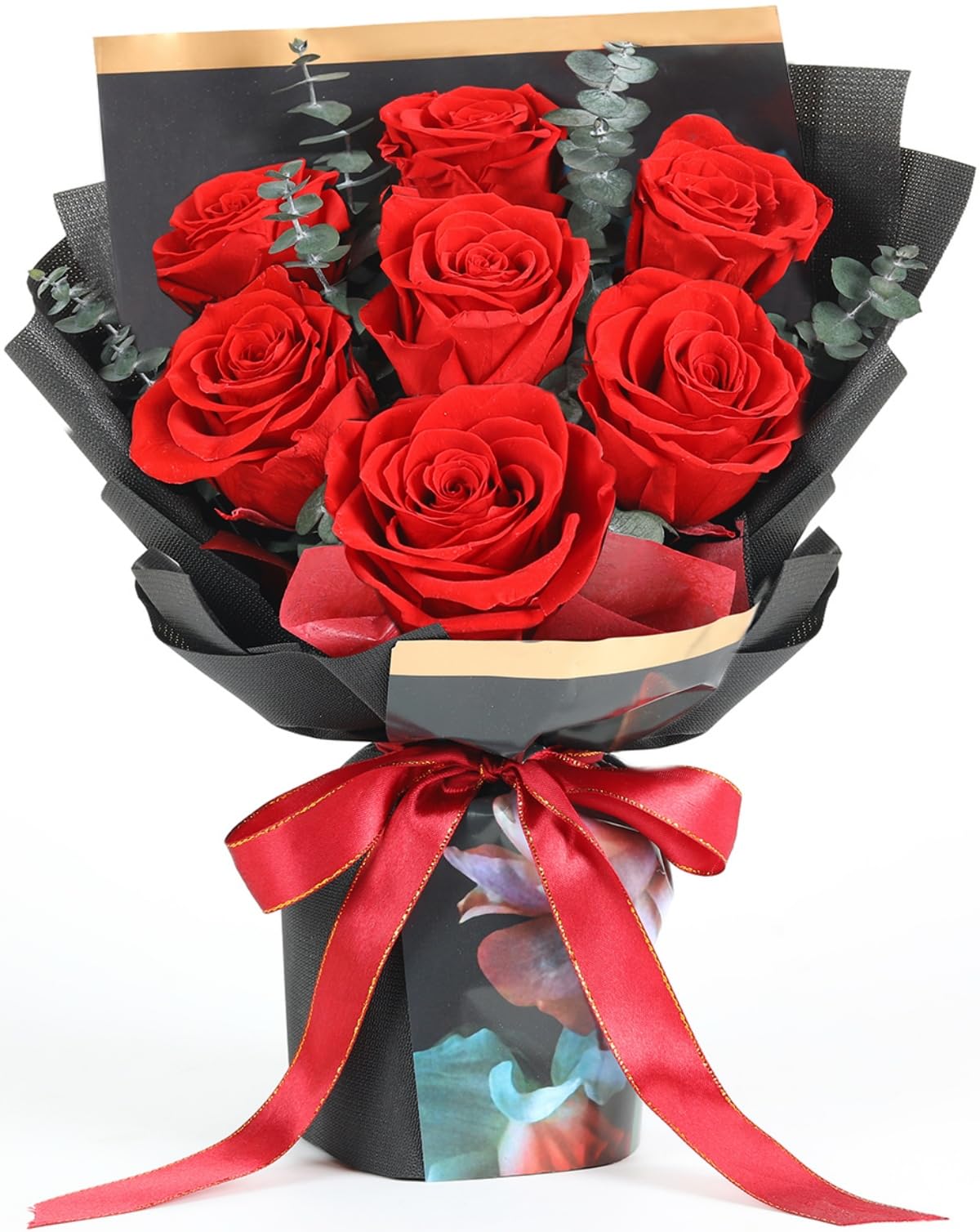 Jtoder preserved flowers bouquet with seven red roses in a gift box, long-lasting elegance.