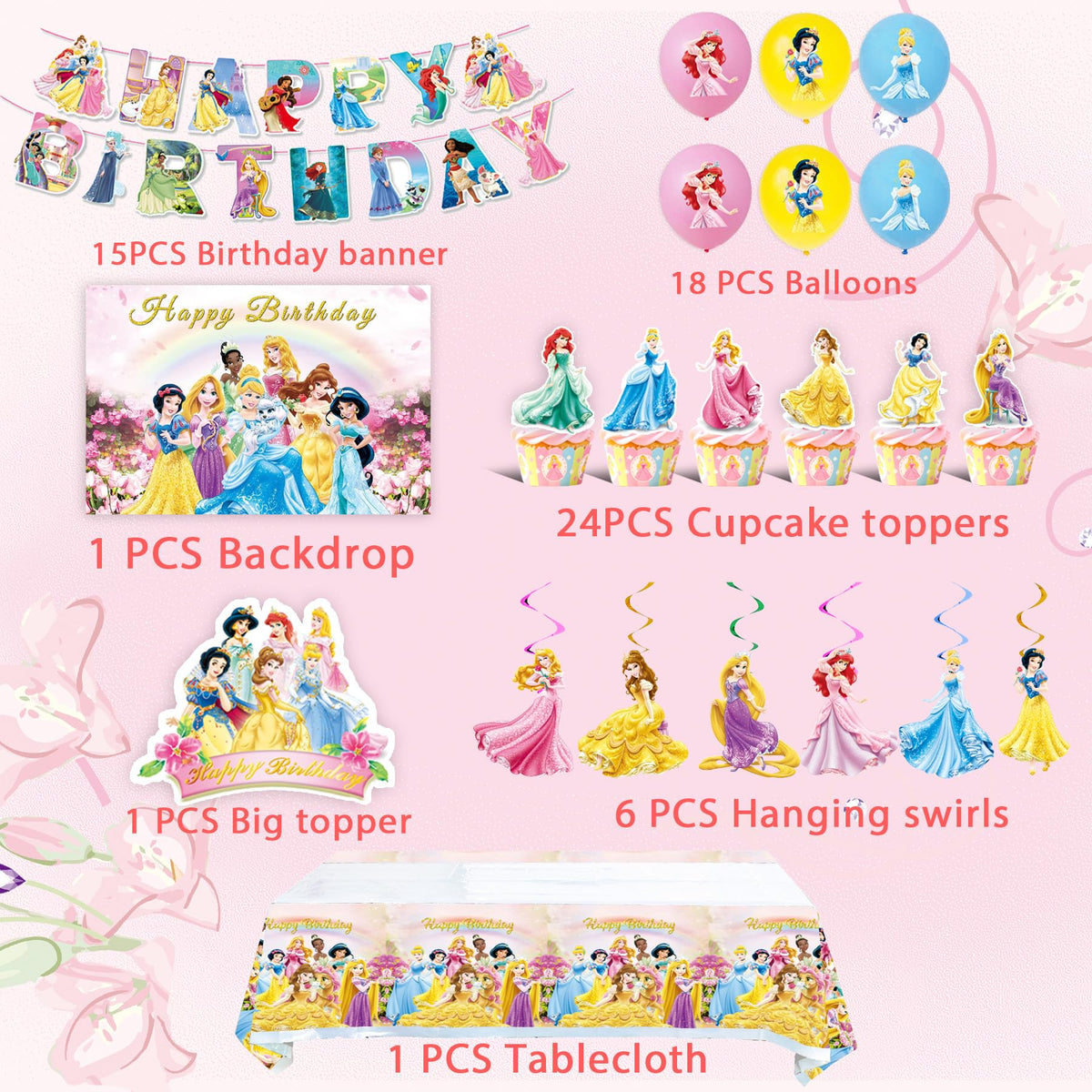 JTZHJIA princess backdrop creates a magical photo-ready scene for guests.