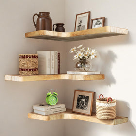 Jubilander floating corner shelves set 3 in light burnt finish offer space-saving display