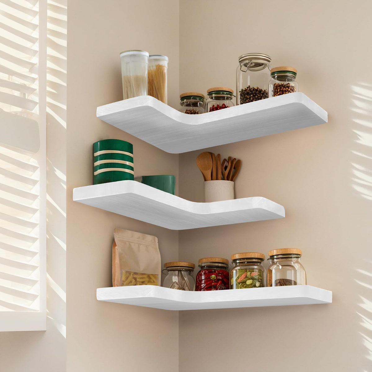 Jubilander nursery wall shelves store toys and keepsakes in a tidy corner.