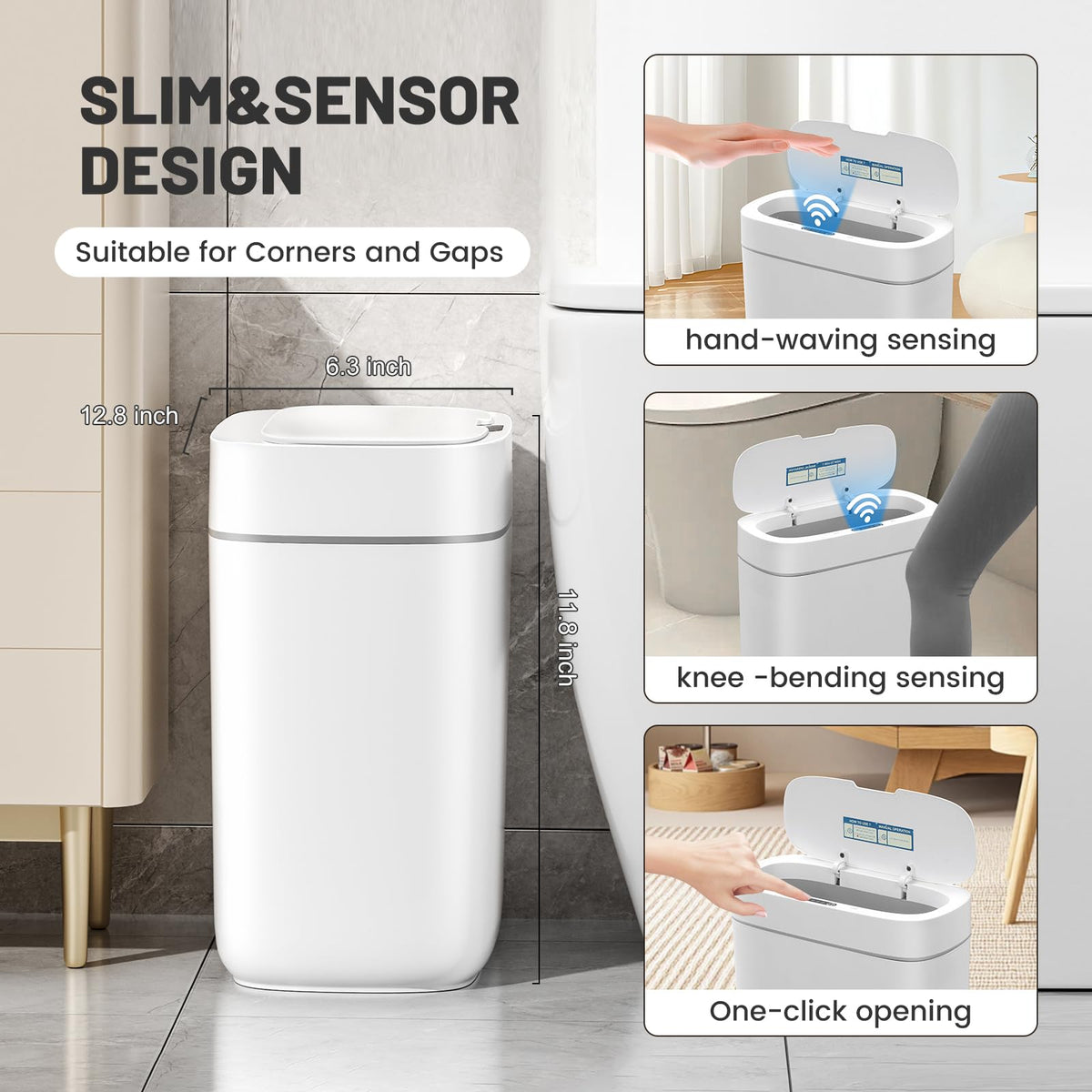 JUDRDO automatic touchless trash can with sensor lid for easy, hygienic use.