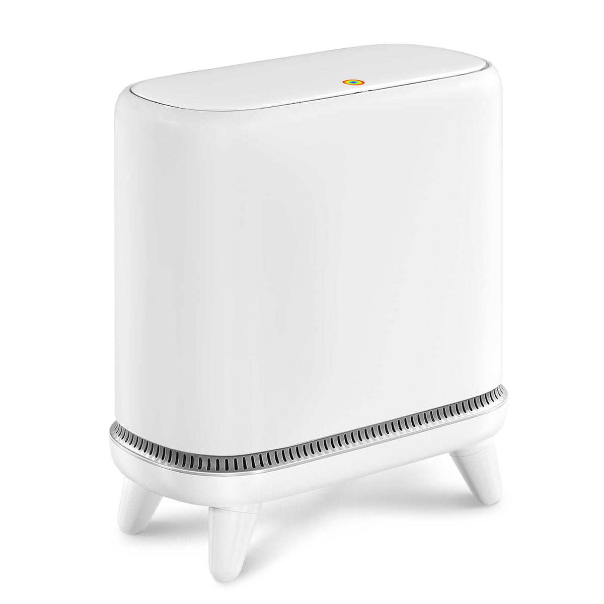 JUDRDO bathroom trash can with lid showing vacuum adsorption for efficient storage