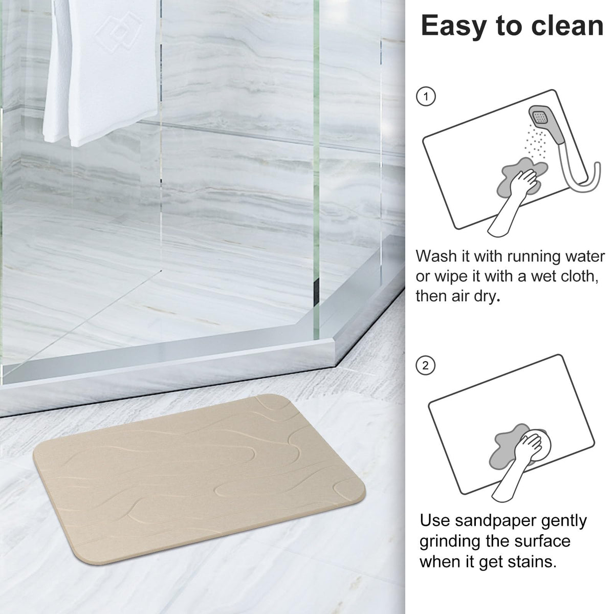 JUERLEN diatomite mat cleans easily with a damp cloth