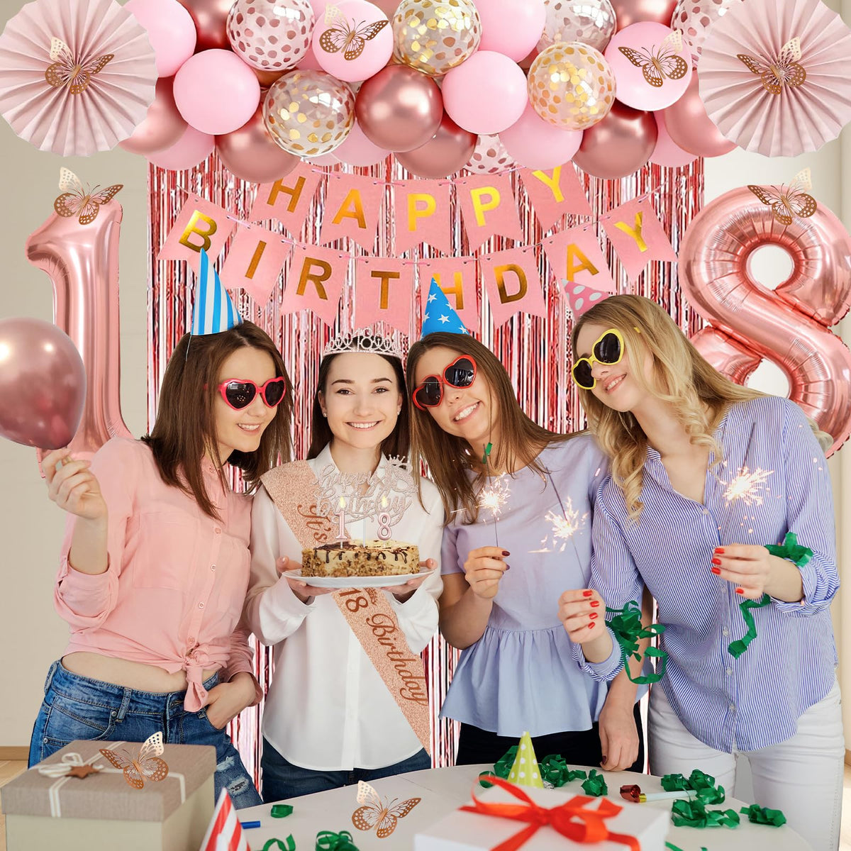Juesly 40 inch 18th birthday balloon provides a dramatic number focal point