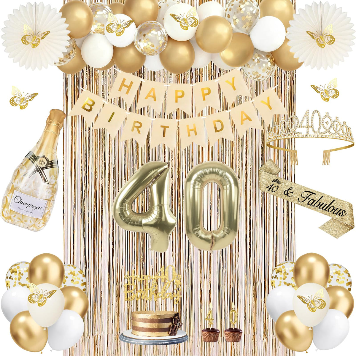 Juesly 40th birthday banner with champagne gold shimmer