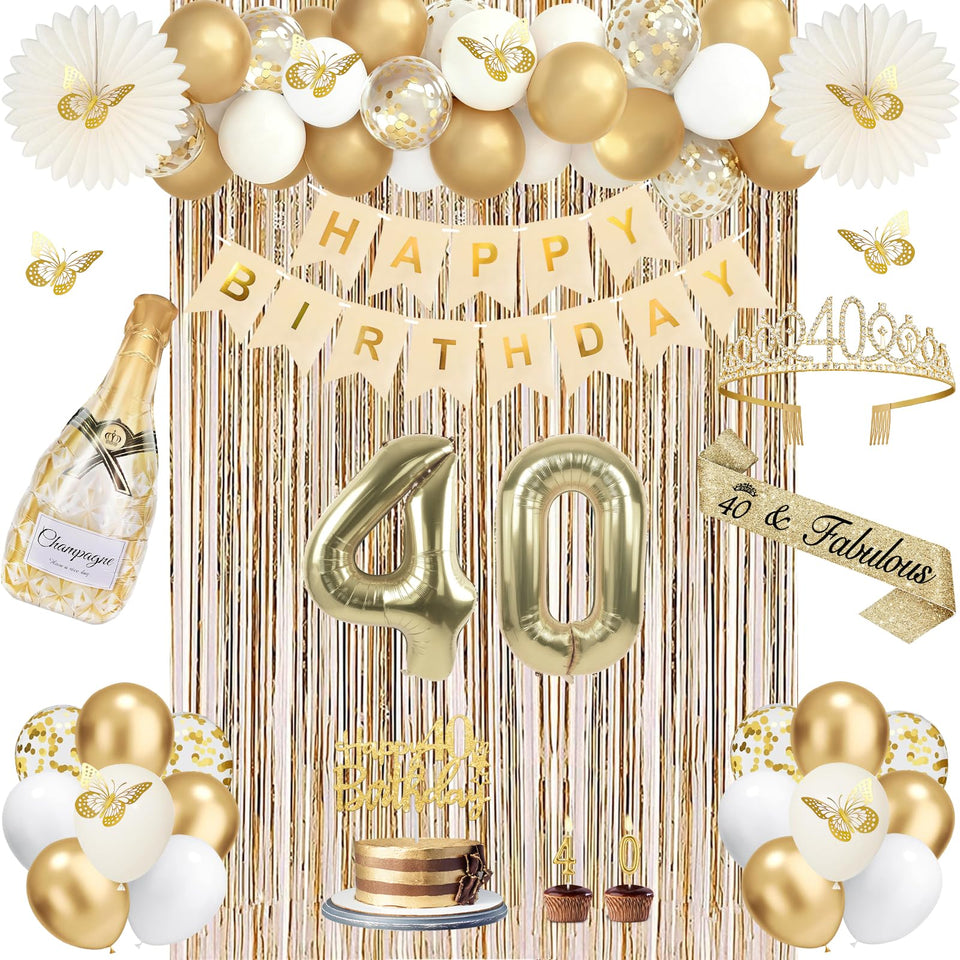 Juesly 40th birthday banner with champagne gold shimmer