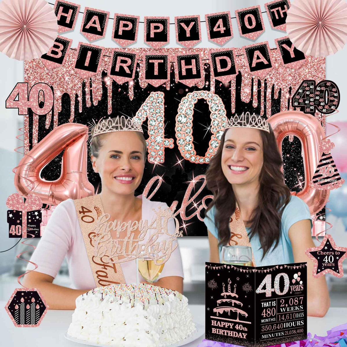 Juesly 40th birthday cake topper creates a sparkling focal point.