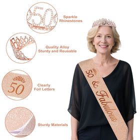 Juesly 50th birthday cake topper adds a shimmering focal point.