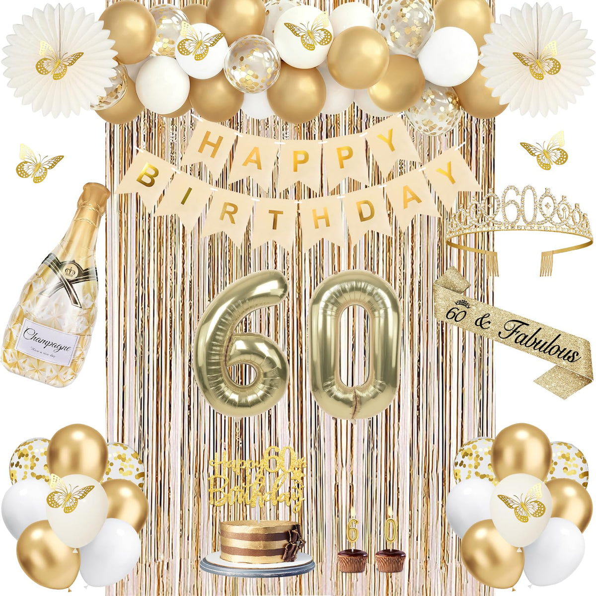 Juesly 60th birthday banner with champagne gold accents for stylish photos