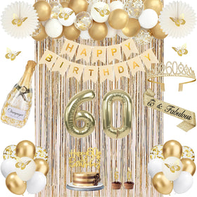 Juesly 60th birthday banner with champagne gold accents for stylish photos