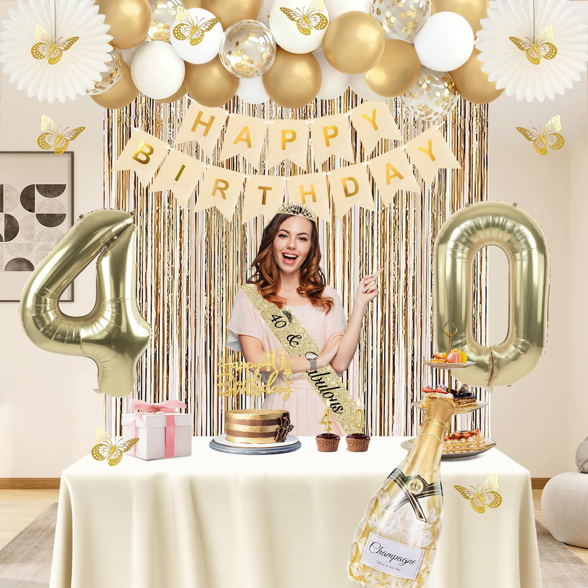 Juesly gold fringe curtain with double-sided tape for secure display