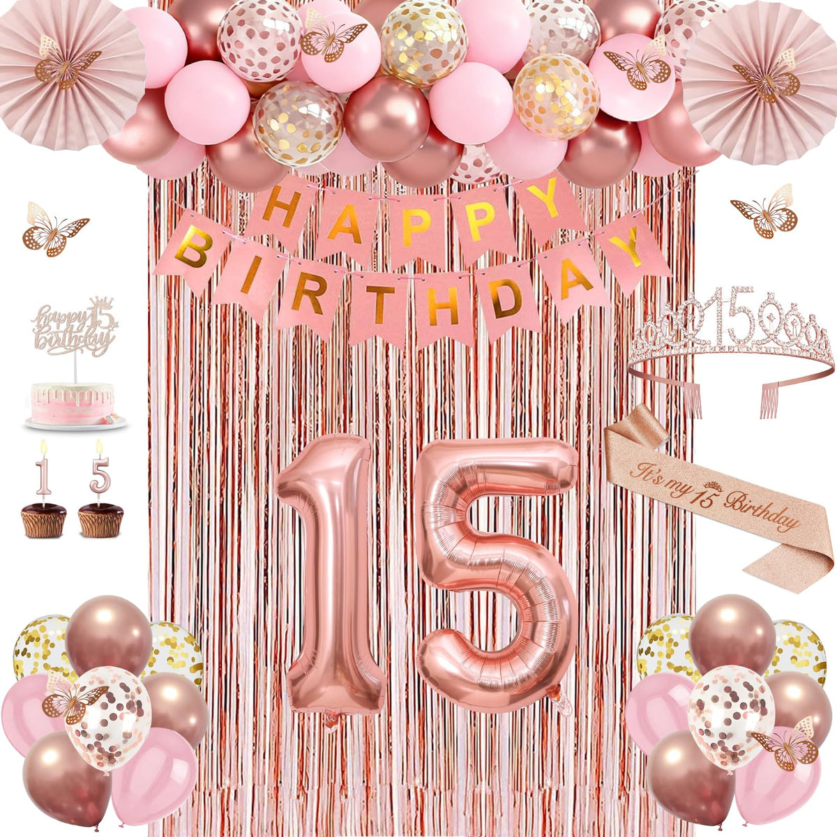 Juesly rose gold 15th banner elevates party decor with shimmer