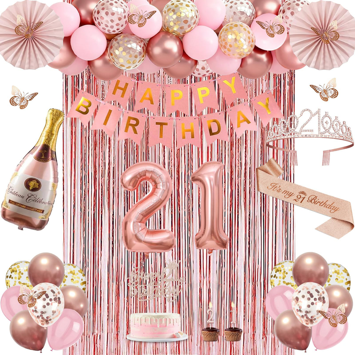 Juesly rose gold 21st banner creates a chic focal point for a memorable celebration.